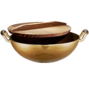 Wholesale - 12" KLEE COPPER CAST IRON WOK PAN W/WOOD LID AND HANDLES